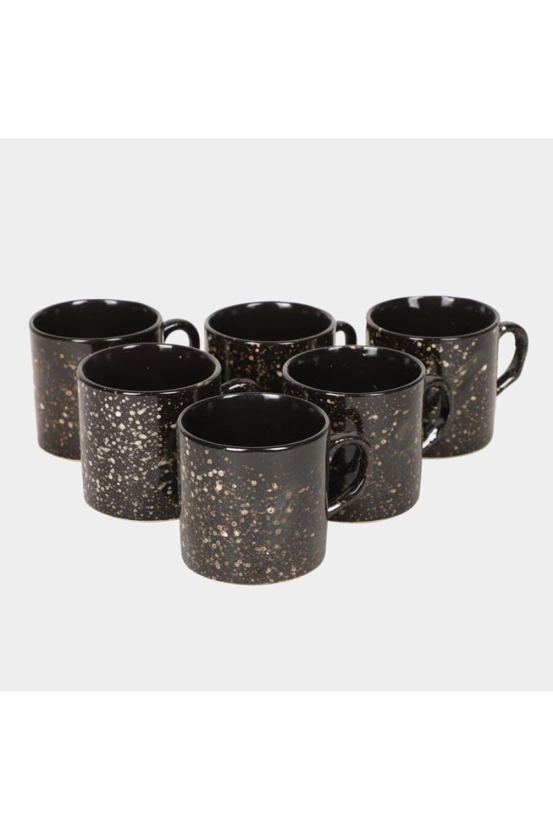 HiTech Sales 120 ml Stoneware Cup Set - Set of 6 (Black) | Durable & Microwave Safe | Ideal for Tea & Coffee