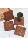 Antique Finish Modern Wooden Coasters – Set of 4 | Handcrafted Tea & Coffee Drink Mats | Rustic Table Coaster Set for Home, Office & Gift Use