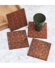 Antique Finish Modern Wooden Coasters – Set of 4 | Handcrafted Tea & Coffee Drink Mats | Rustic Table Coaster Set for Home, Office & Gift Use