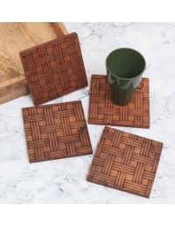 Antique Finish Modern Wooden Coasters – Set of 4 | Handcrafted Tea & Coffee Drink Mats | Rustic Table Coaster Set for Home, Office & Gift Use