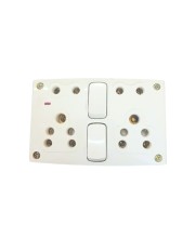 4 Universal Socket with 2 Switch Wall Plate, Multi Plug Electrical Outlet Board, Heavy Duty ABS, Home & Office Power Extension Wall Socket