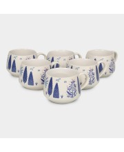 Hitech Sales 200 ml Stoneware Mug Set of 6 Blue | Durable & Microwave Safe | Set for Tea/Coffee Elegant Design