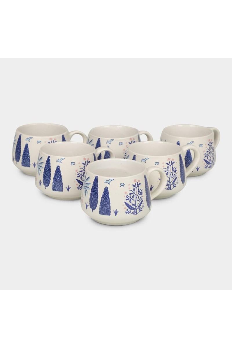 Hitech Sales 200 ml Stoneware Mug Set of 6 Blue | Durable & Microwave Safe | Set for Tea/Coffee Elegant Design