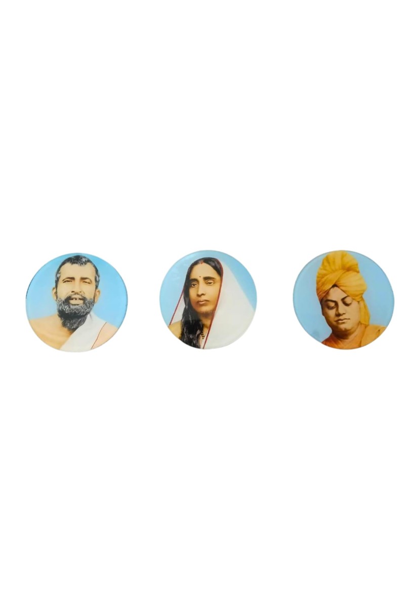 Sri Ramakrishna, Sarada Maa & Swami Vivekananda Photo Fridge Magnet | Round Spiritual Magnet for Home & Office