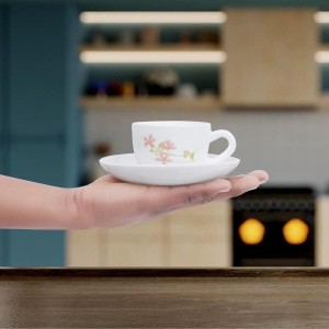 Hitech Sales 145 ml Opalware Cup & Saucer Set White | Microwave Safe Ceramic Cup | Ideal for Daily Use