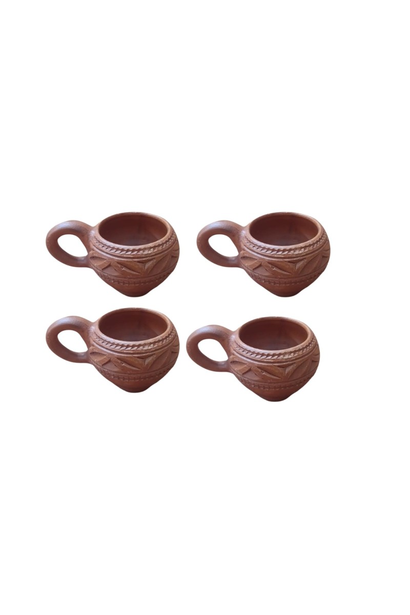 Handcrafted Clay Tea Cup Natural Terracotta Mug Eco-Friendly Pottery Hand Made Kulhad (Set of 4)