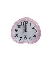 Cute Pink Heart-Shaped Quartz Alarm Clock – 3.48 Inch Silent Analog Desk for Kids, Travel & Bedroom Decor