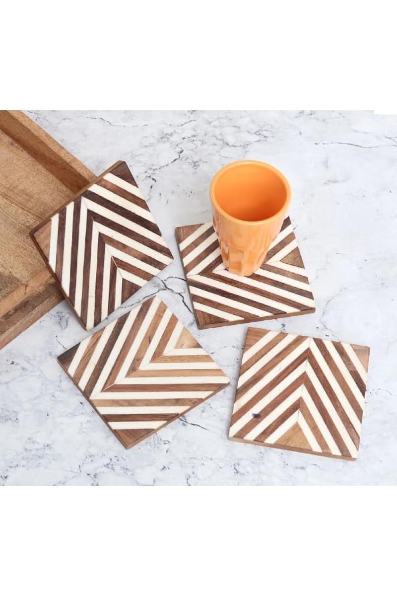 Modern Handcrafted Wooden Coasters – Set of 4 | Stylish Drink Mats for Tea, Coffee & Beverages | Durable Table Coaster Set for Home & Office Décor