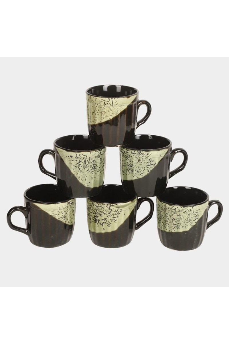 Hitech Sales 120 ml Stoneware Cup Set of 6 Black | Durable & Microwave Safe | Set for Tea/Coffee Elegant Design