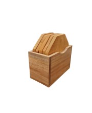 Wooden Coasters Set of 5 with Holder – Natural Wood Tea & Coffee Coaster Set, Heat Resistant Table Protection for Home, Office & Dining