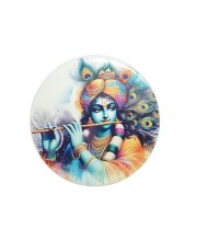 Stainless Steel Round Krishna Fridge Magnet | Decorative Spiritual Magnet for Home & Office | Pack of 1
