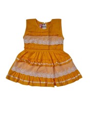 Cotton Baby Girl Frock for 0-9 Months – Soft & Stylish Sleeveless Dress with Lace Design for Newborns & Infants (1, Yellow)