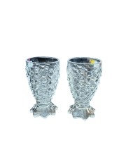 Textured Glass Goblet Set of 2 | Clear Footed Drinking Glasses for Juice, Water, Mocktails & Desserts | Elegant Vintage Design