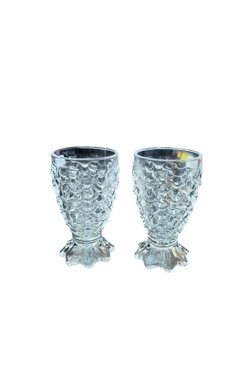 Textured Glass Goblet Set of 2 | Clear Footed Drinking Glasses for Juice, Water, Mocktails & Desserts | Elegant Vintage Design