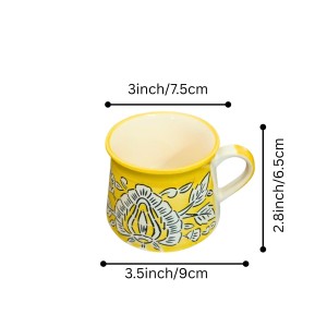 Ceramic Tea Coffee Cups Set of 6 | Yellow Floral Design | Pottery Chai Mugs | Dishwasher & Microwave Safe. (Yellow) Ceramic Tea Coffee Cups Set of 6 | Yellow Floral Design | Pottery Chai Mugs | Dishwasher & Microwave Safe. (Yellow)