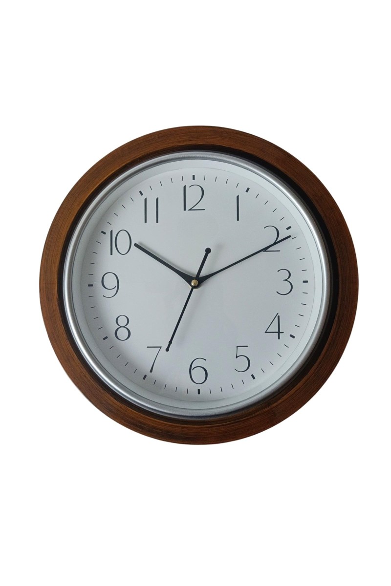 Brown Wooden Type Design Round Analog Clock with Black Numbers | Silent Sweep Quartz Movement | Decorative Wall Clock for Home, Office, and Living Room | Length-Breadth-Height 30cm x 30cm x 1.5cm