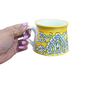 Ceramic Tea Coffee Cups Set of 6 | Yellow Floral Design | Pottery Chai Mugs | Dishwasher & Microwave Safe. (Yellow) Ceramic Tea Coffee Cups Set of 6 | Yellow Floral Design | Pottery Chai Mugs | Dishwasher & Microwave Safe. (Yellow)