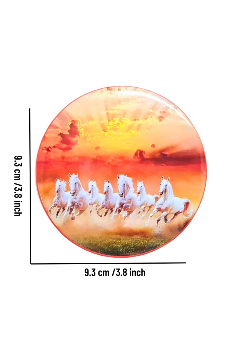 Stainless Steel Round Seven Horses Fridge Magnet | Decorative Refrigerator Magnet for Home & Office | Premium Finish | Pack of 2