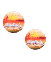 Stainless Steel Round Seven Horses Fridge Magnet | Decorative Refrigerator Magnet for Home & Office | Premium Finish | Pack of 2