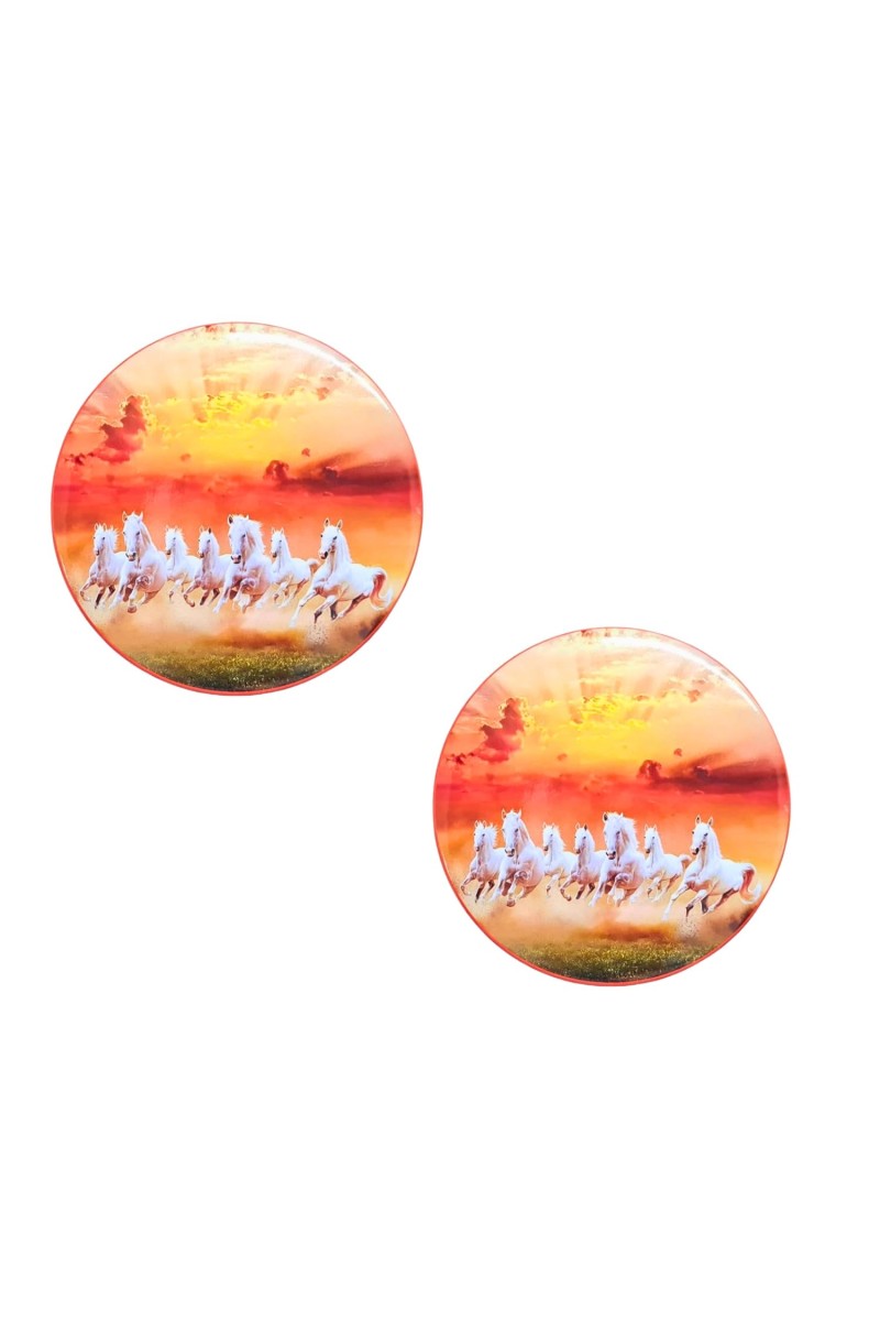 Stainless Steel Round Seven Horses Fridge Magnet | Decorative Refrigerator Magnet for Home & Office | Premium Finish | Pack of 2