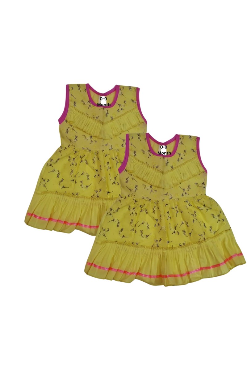 Cotton Sleeveless Baby Girl Frock for 0-9 Months – Soft & Comfortable Dress for Newborns & Infants (2, Light Yellow)
