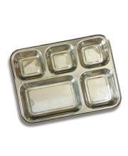 HiTechMart Stainless Steel 5-Compartment Food Tray | Mess Tray for Kids & Adults | Durable & Rust-Resistant Thali for Meal Serving | Ideal for Home, Canteens & Restaurants
