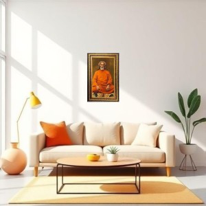 Swami Yukteswar Digital Golden Balck Color Photo Frame | Hindu Religious Wall Decor | 12x18 Inches - Inspirational Wall Art for Office, Home Decor - Ideal Spiritual Gift (F16953)