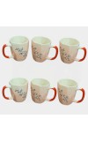 Ceramic Tea & Coffee Mugs Set of 6 – Elegant Leaf Print Cups with Comfortable Handle for Home, Office & Gifting