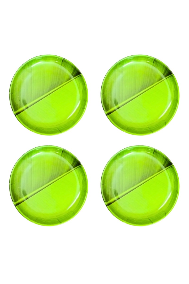 Round Plate | Banana Green Leaf Design Serving Plate for Puja, Prasad & Traditional Dining Festive & Daily Use (Set of 4).