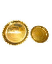 Brass Pooja Aarti Thali Set | Traditional Engraved Brass Plate for Puja, Diwali, Temple & Home Decoration | Handcrafted Brass Arti Thali with Antique Finish (Set of 2)