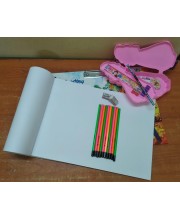 HiTech Sales Wooden Drawing Board with Large Drawing Notebook, 10 Drawing + 1 Writing Pencil 2 Eraser 1 Sharpner one 15 cm Scale one 2 lid Pencil Box Combo at Low Cost for Kids/Students, Girls & Boys