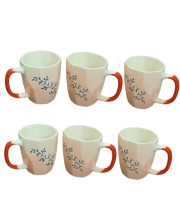 Ceramic Tea & Coffee Mugs Set of 6 – Elegant Leaf Print Cups with Comfortable Handle for Home, Office & Gifting