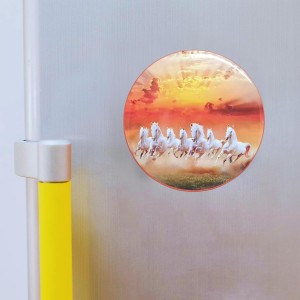 Stainless Steel Round Seven Horses Fridge Magnet | Decorative Refrigerator Magnet for Home & Office | Pack of 1