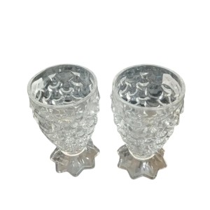 Textured Glass Goblet Set of 2 | Clear Footed Drinking Glasses for Juice, Water, Mocktails & Desserts | Elegant Vintage Design