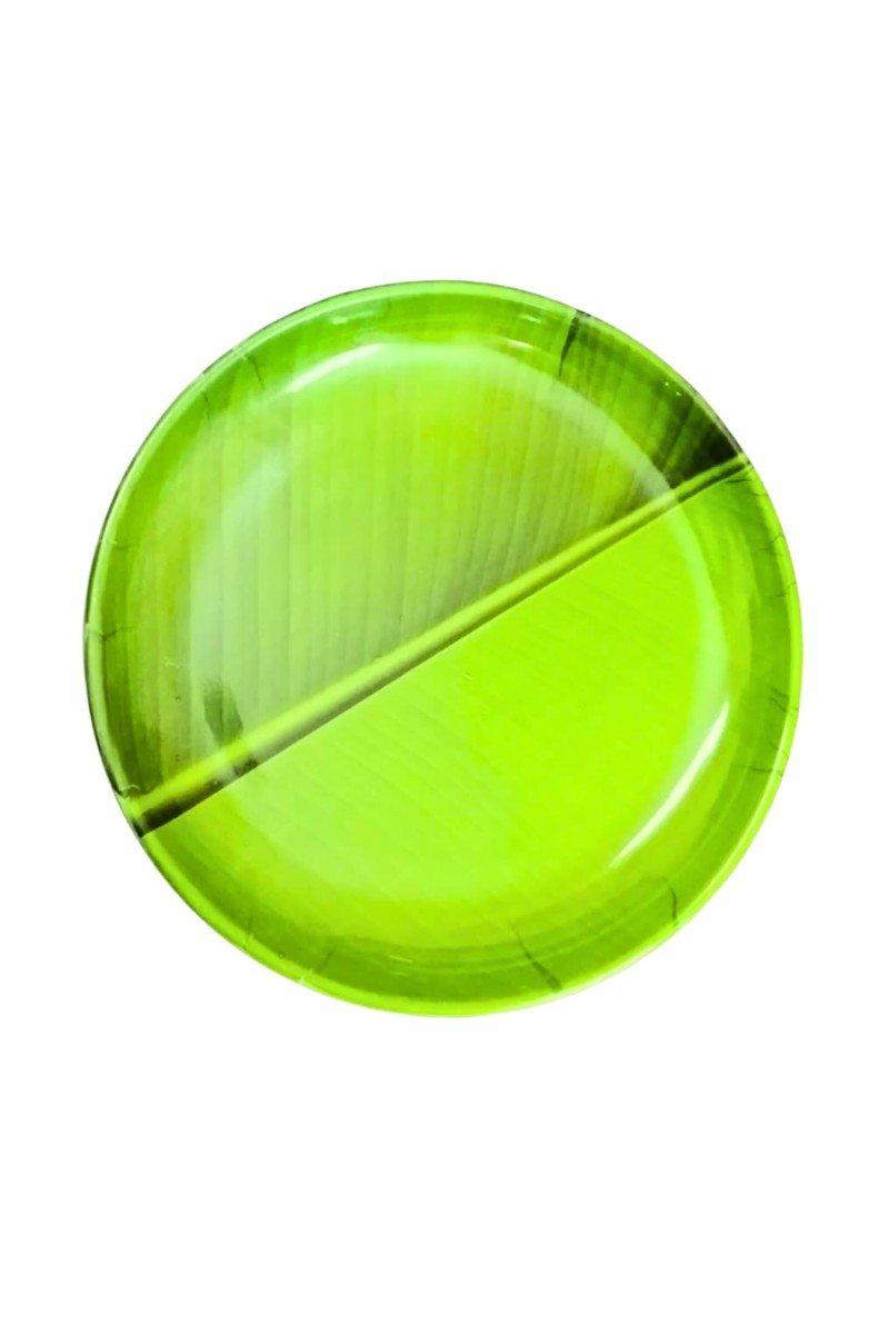 Round Plate | Green Leaf Design Serving Plate for Puja, Prasad & Traditional Dining Festive & Daily Use.