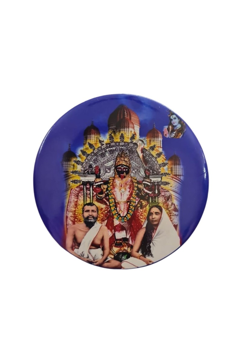 Stainless Steel Round Maa Kali with Sarada Devi & Ramakrishna Paramahansa Fridge Magnet | Devotional & Decorative Refrigerator Magnet for Home & Office | Pack of 1