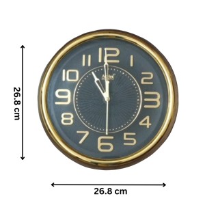 Golden Round Analog Wall Clock with Golden Numbers | Silent Sweep Quartz Movement | Decorative Wall Clock for Home, Office, and Living Room | Length-Breadth-Height 26.8cm x 26.8cm x 3.2cm