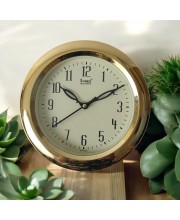 Classic Round Golden Color Clock with Black Numbers | Silent Sweep Quartz Movement | Decorative Wall Clock for Home, Office, and Living Room | Length-Breadth-Height 20cm x 20cm x 1.5cm