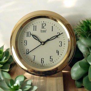 Classic Round Golden Color Clock with Black Numbers | Silent Sweep Quartz Movement | Decorative Wall Clock for Home, Office, and Living Room | Length-Breadth-Height 20cm x 20cm x 1.5cm