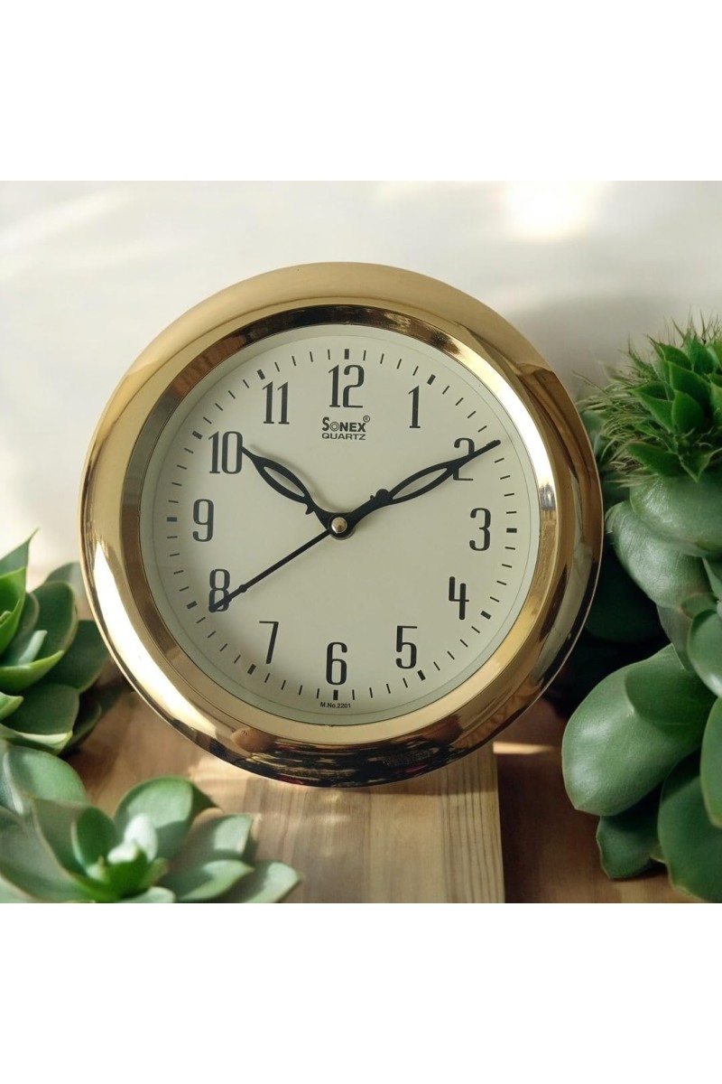 Classic Round Golden Color Clock with Black Numbers | Silent Sweep Quartz Movement | Decorative Wall Clock for Home, Office, and Living Room | Length-Breadth-Height 20cm x 20cm x 1.5cm