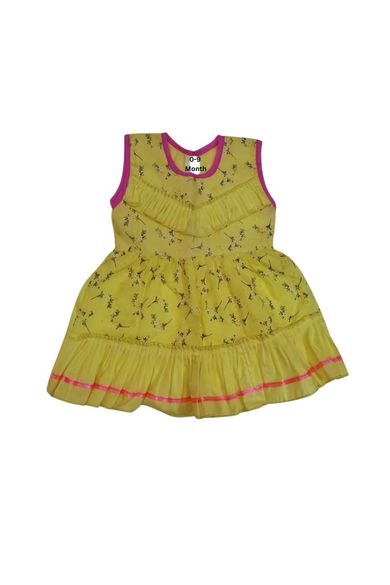 Cotton Sleeveless Baby Girl Frock for 0-9 Months – Soft & Comfortable Dress for Newborns & Infants (1, Light Yellow)