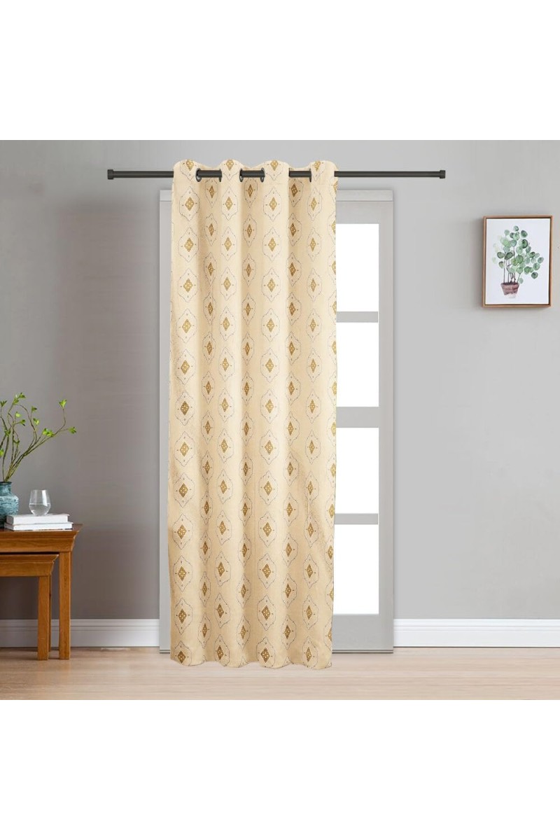 Home Beautiful 7ft. Beige Printed Eyelet Window Curtains - (M2748)