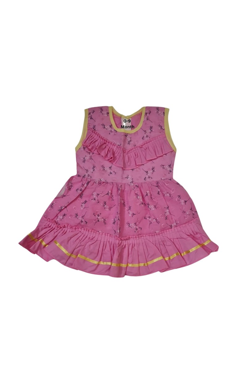 Cotton Sleeveless Baby Girl Frock for 0-9 Months – Soft & Comfortable Dress for Newborns & Infants Pink
