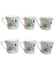 Ceramic Tea & Coffee Cups Set of 6 with Floral Design | White Printed Coffee Mugs for Home, Office & Gifting | Microwave & Dishwasher Safe