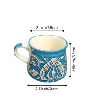 Handcrafted Blue Ceramic Tea & Coffee Cups with Floral Design | Hand-Painted Pottery Mugs | Microwave Safe | Blue Set of 6 Handcrafted Blue Ceramic Tea & Coffee Cups with Floral Design | Hand-Painted Pottery Mugs | Microwave Safe | Blue Set of 6