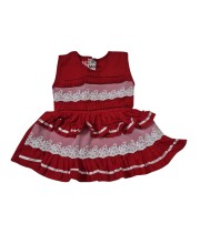 Cotton Baby Girl Frock for 0-9 Months – Soft & Stylish Sleeveless Dress with Lace Design for Newborns & Infants (1, Red)