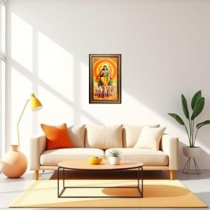 Surya Bhagavan Digital Golden Balck Color Photo Frame | Hindu Religious Wall Decor | 10x16 Inches - Inspirational Wall Art for Office, Home Decor - Ideal Spiritual Gift (F16647)