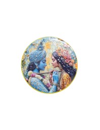 Stainless Steel Round Radha Krishna Fridge Magnet | Devotional & Decorative Magnet for Refrigerator | Pack of 1