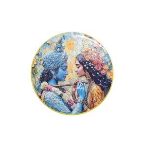 Stainless Steel Round Radha Krishna Fridge Magnet | Devotional & Decorative Magnet for Refrigerator | Pack of 1