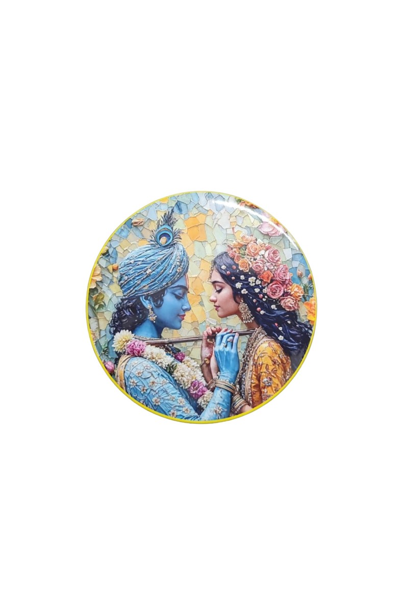 Stainless Steel Round Radha Krishna Fridge Magnet | Devotional & Decorative Magnet for Refrigerator | Pack of 1